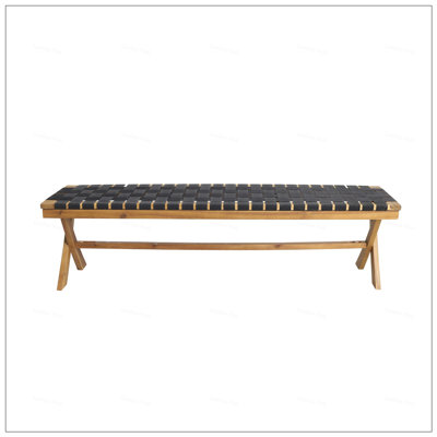 Banc d'extérieur en bois d'acacia durable avec armature en corde et cadre en X, parfait pour les sièges de jardin
