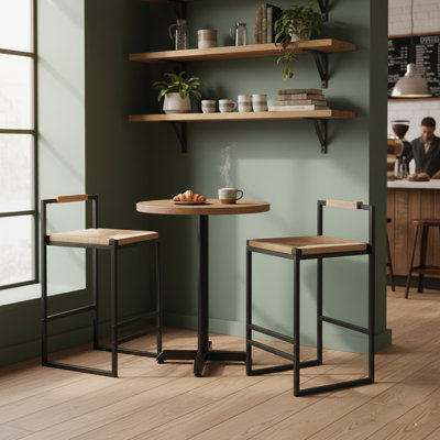 Table basse carrée de style industriel avec plateau en bois et structure en métal