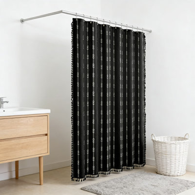 Farmhouse Shower Curtain Set With Linen Texture And Tassel Trim, 3-In-1 Boho Bathroom Decor Includes Fabric Curtain, Waterproof Liner & Hooks