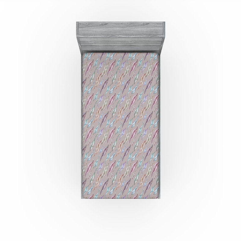 Drap-housse Ambesonne, Lavande pâle / motif floral brun clair pâle, Drap-housse simple TG