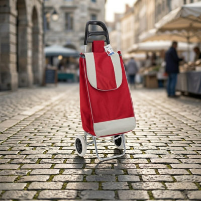 Trolley Dolly Red Foldable Shopping Cart For Groceries With Wheels And Removable Bag And Rolling Personal Handtruck Standard Medium.