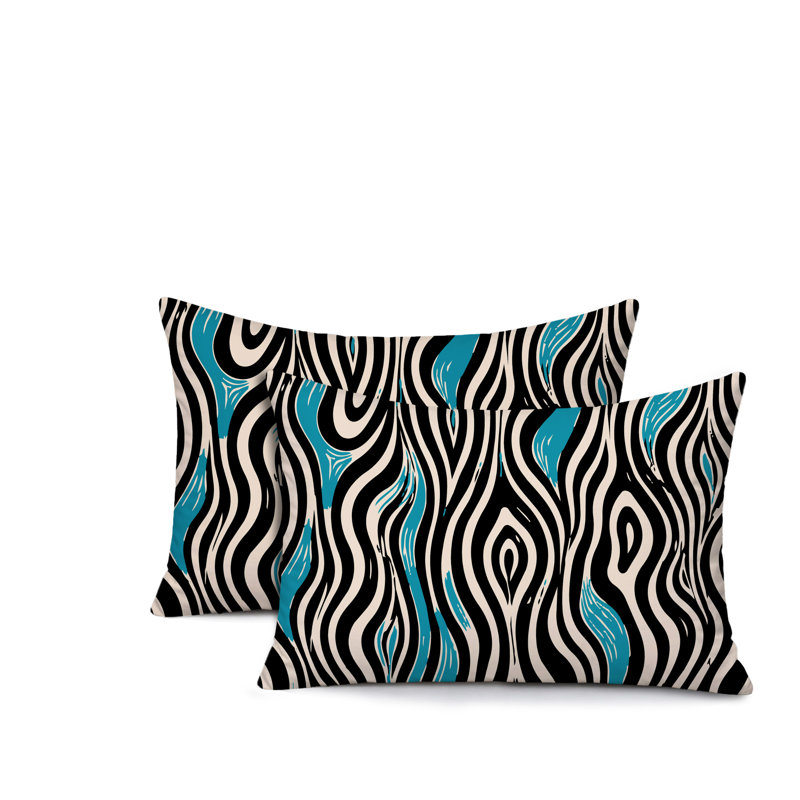 Oreiller réversible intérieur / extérieur à imprimé zébré Franki, 20x14, Turquoise