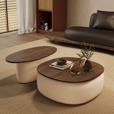 Minimalist round walnut coffee table set