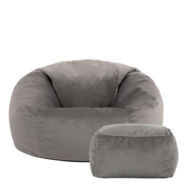 Kingston Velvet Bean Bag and Square Footstool, Charcoal Grey