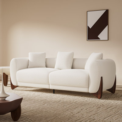 Cloud Sherpa Upholstered Sofa with Wood Wedge Legs