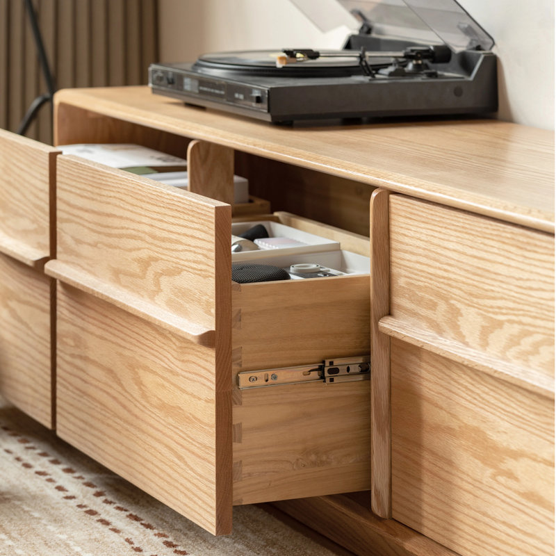 Meuble télé 86,6 po L 86,6 po, L 86,6 po, Chêne Rek et teinture brune 