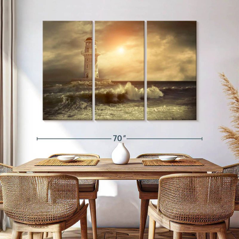 Lighthouse sunset storm Aletra, H 42 po x l 65 po