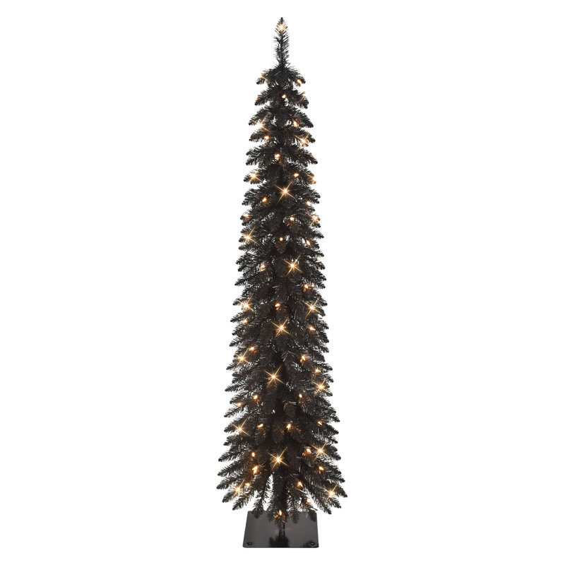 6' Pre-Lit Artificial Black Alpine Pencil Tree