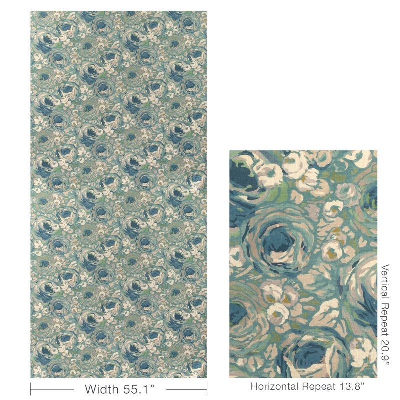 Orchard Print, Aqua/Stone