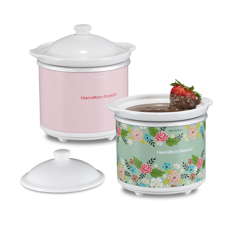 Hamilton Beach Party Dipper  Food Warmer Twin Pack, 20 oz. Capacity, Solid Pink and Colorful Floral Print, 33102