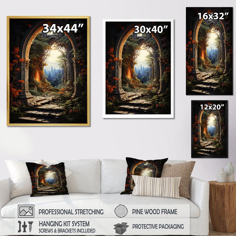Bucknmeyer surréalisme, portail enchanté - reproduction sur toile, Cadre photo noir, H 32 po x l 16 po x P 1 po