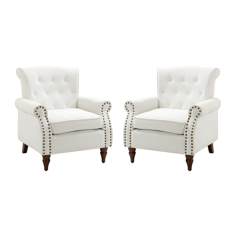 Anine 29.5" W Tufted Armchair, Ivory Polyester