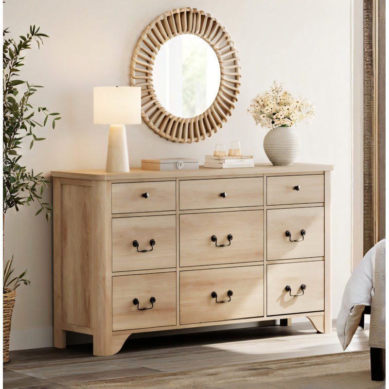 Haikey TV Stand For Tvs Up To 60", Farmhouse Entertainment Center With 9 Drawers, TV Console With Large Storage For Living Room
