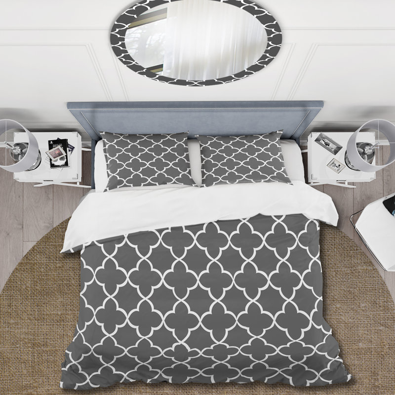 Ensemble de housse de couette traditionnelle quadrilobe gris II, Housse de couette très grand et 2 très grandes t