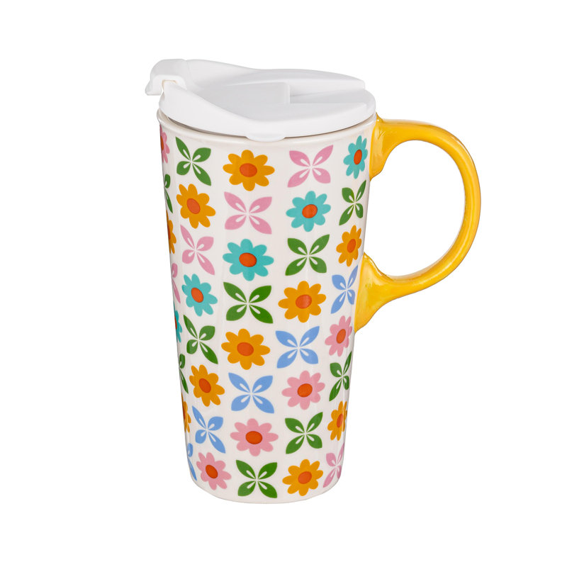 Floral Polka Dots Ceramic Perfect Cup, 17oz, Gift Box