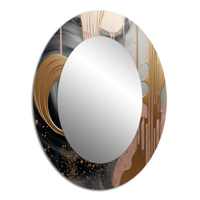 Abstract Pink And Gold Liquid Ink Circles III - Gold Oval Wall Mirror Decor