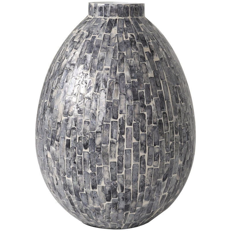 Vase décoratif décoratif en nacre blanche faite à la main Reydan, H 12,35 po x l 8,9 po x P 8,9 po