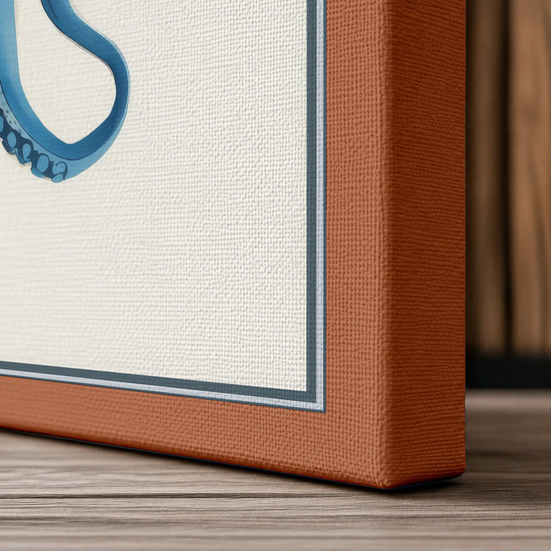 Blue Octopus Modern - Wrapped Canvas, 36x24 - 91.4 x 61.0 cm, Terracotta Border