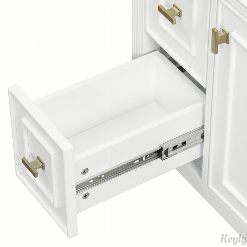Meuble-lavabo de 24 po avec lavabo, tiroirs rabattables et latéraux, tablette réglable, bois massif et panneau de fibres à densité moyenne, finition blanche