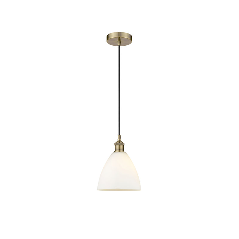 Bluford 1 - Light Single Pendant, Antique Brass, Matte White, 10.25" H x 7.5" W x 7.5" D