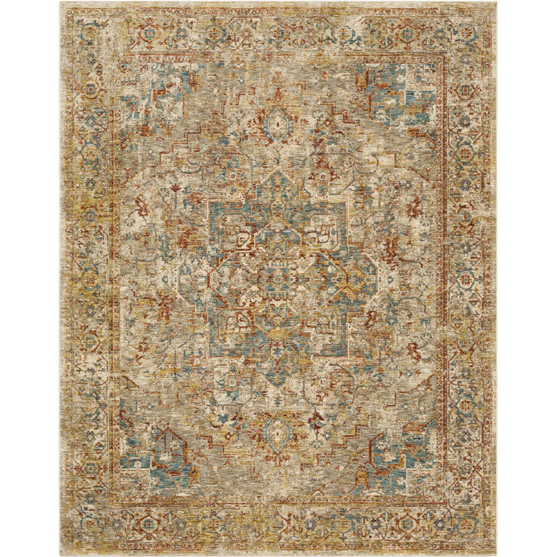 Cream and Multicolor Oriental 10' x 14' Area Rug