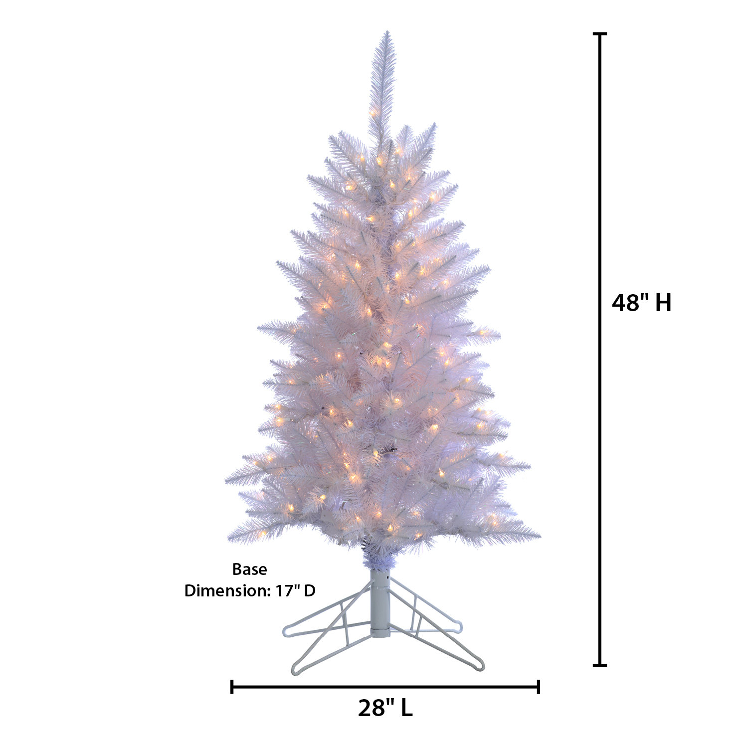 Pre-Lit White Pine Christmas Tree, 4' H, White/Clear