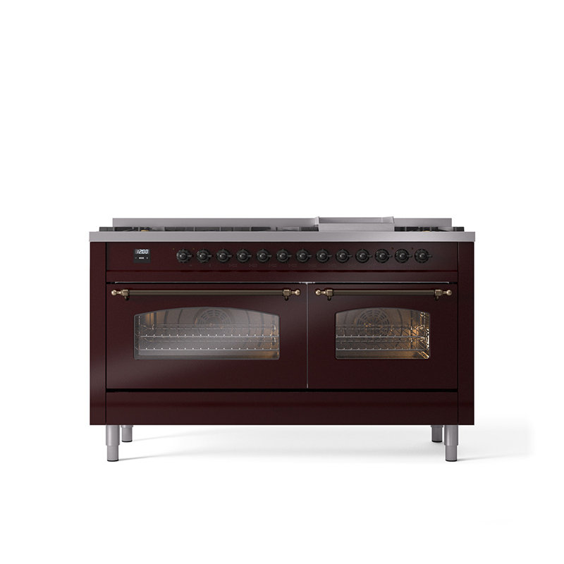 ILVE Nostalgie II 60 Dual Fuel Range, 9 Burners, Griddle, RAL Color/Bronze, Natural Gas