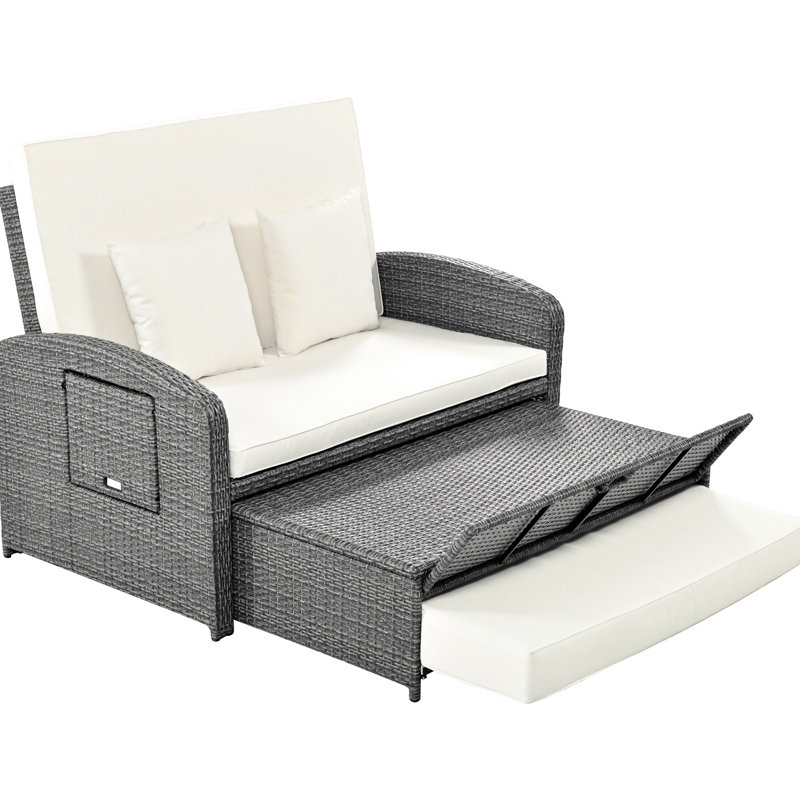 Double méridienne avec pe et coussin - siège d'extérieur, lit de jour inclinable blanc - Housse