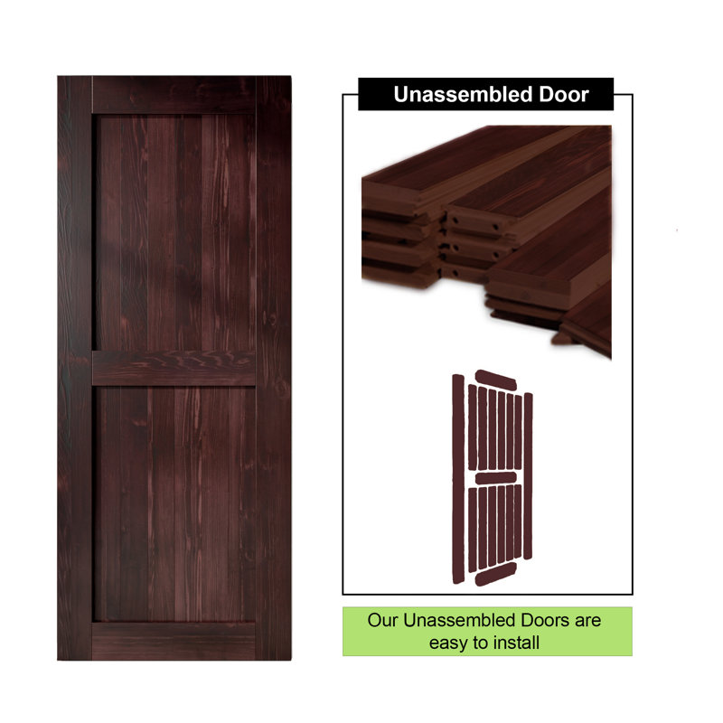Porte en bois de pin massif non assemblé avec design H rustique noir H Design, Acajou rouge, 44 po x 84 po