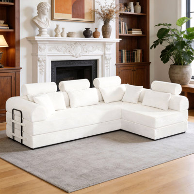 L Shape Modular Sectional Sofa, Compressed Sectional Sofa Modern Minimalist Style Corduroy Couch,Unfold Into A Bed, Bedroom, Comfy Compressed Sofa Couch Space-Efficient Design(Beige)