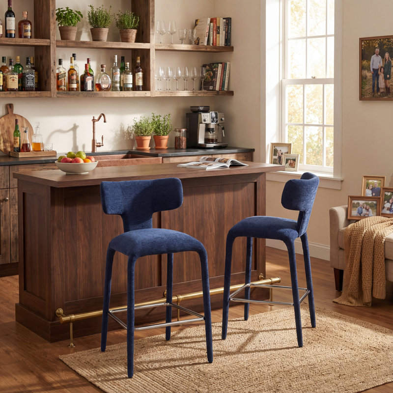 Tabouret de comptoir rembourré avec pieds en métal, Bleu