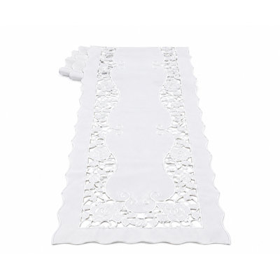 White Rose Embroidered Cutwork Table Runner