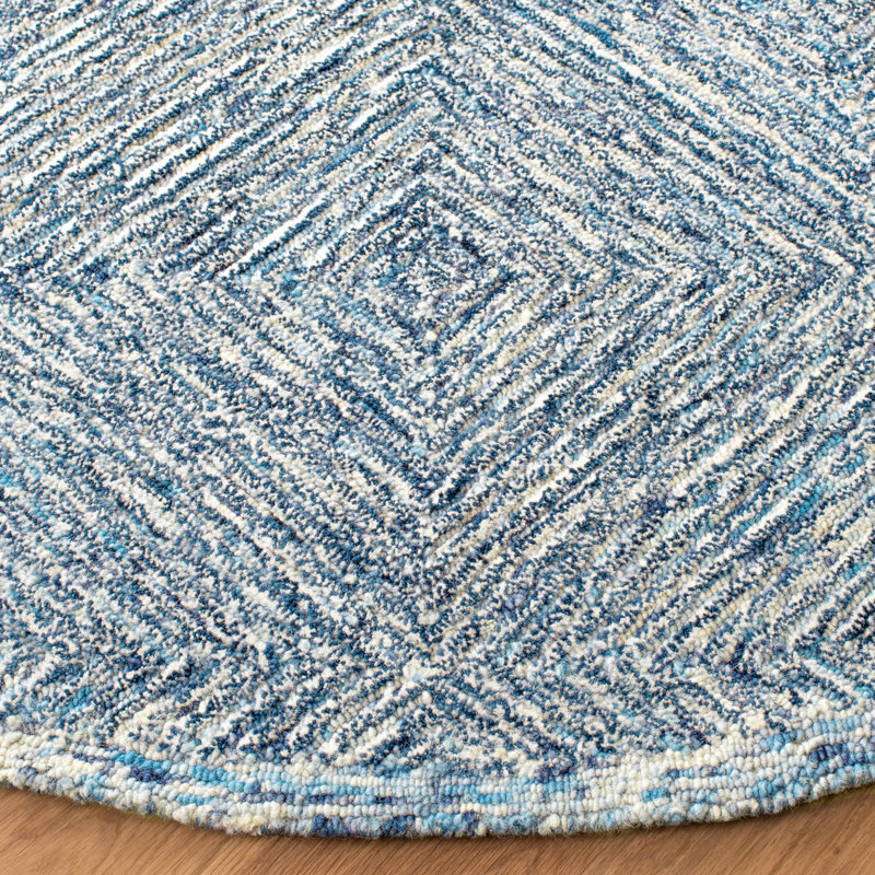 Tapis bleu en laine touffeté à la main Didonato, Rond 7 pi
