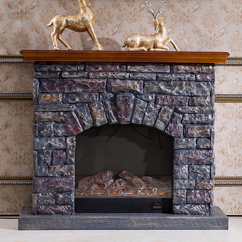 Drak Gray Solid Wood Electric Fireplace