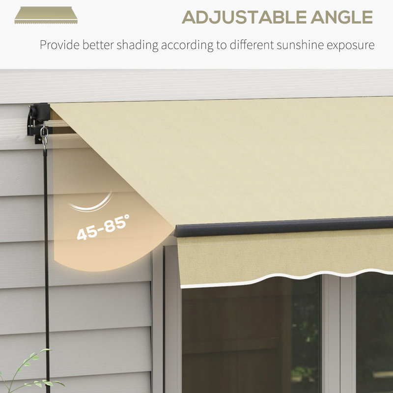 10' X 8' Retractable Deck Awning, Patio Sun Shelter With Manual Crank, 280gsm Fabric, Aluminum Frame, Beige For Balcony, Yard Awning Retractable, Sunshade Deck,