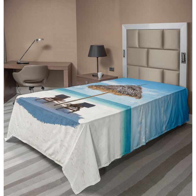 Drap plat Ambesonne Ocean Top Zanzibar Crème turquoise, Drap plat pour lit simple