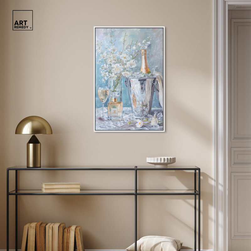 Illustration de mode sur toile Champagne Champagne, H 31 po x l 21 po, Reproduction encadrée sans passe-partout, White