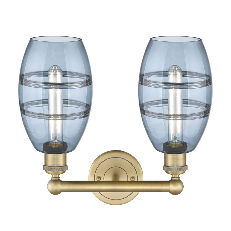 Éclairage pour meuble-lavabo à 2 lumières Kusham, Bleu princesse, Laiton brossé