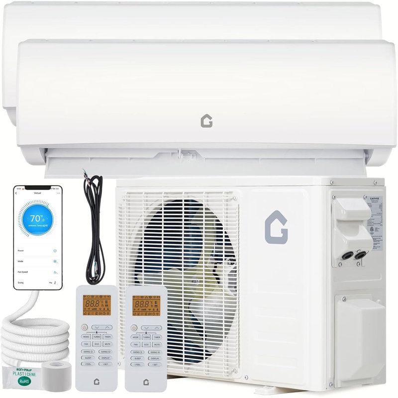 Système de chauffage à deux zones 28000 BTU à deux zones, pompe à chaleur 20 SEER2 activée par le Wi-Fi, 208-230V, condensateur préchargé (ensemble de lignes non inclus)