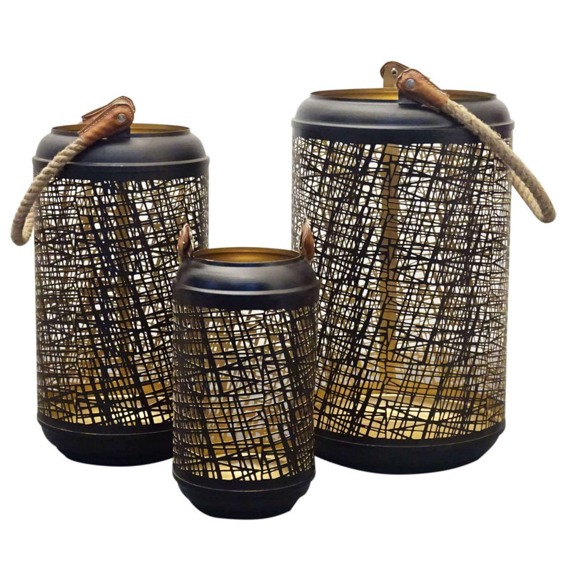 3 Piece Metal Wall Lantern Set, Black, 25cm H x 20cm W x 20cm D