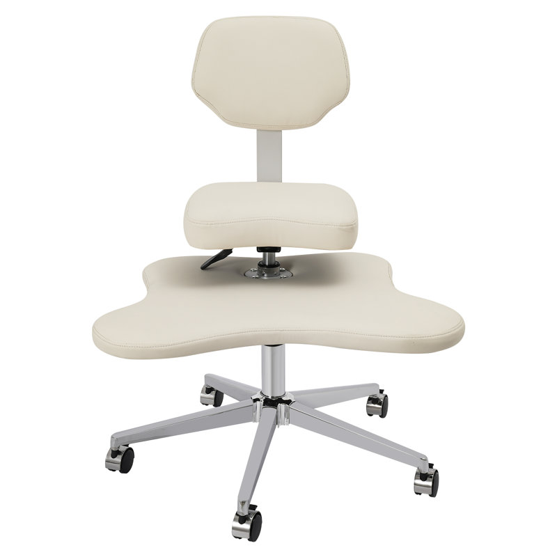 Height-Adjustable Cross Legged Office Chair With Wheels, Ivory White
