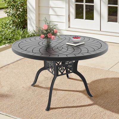Table de salle à manger ronde de patio en aluminium moulé de 47,24 pouces avec style rétro