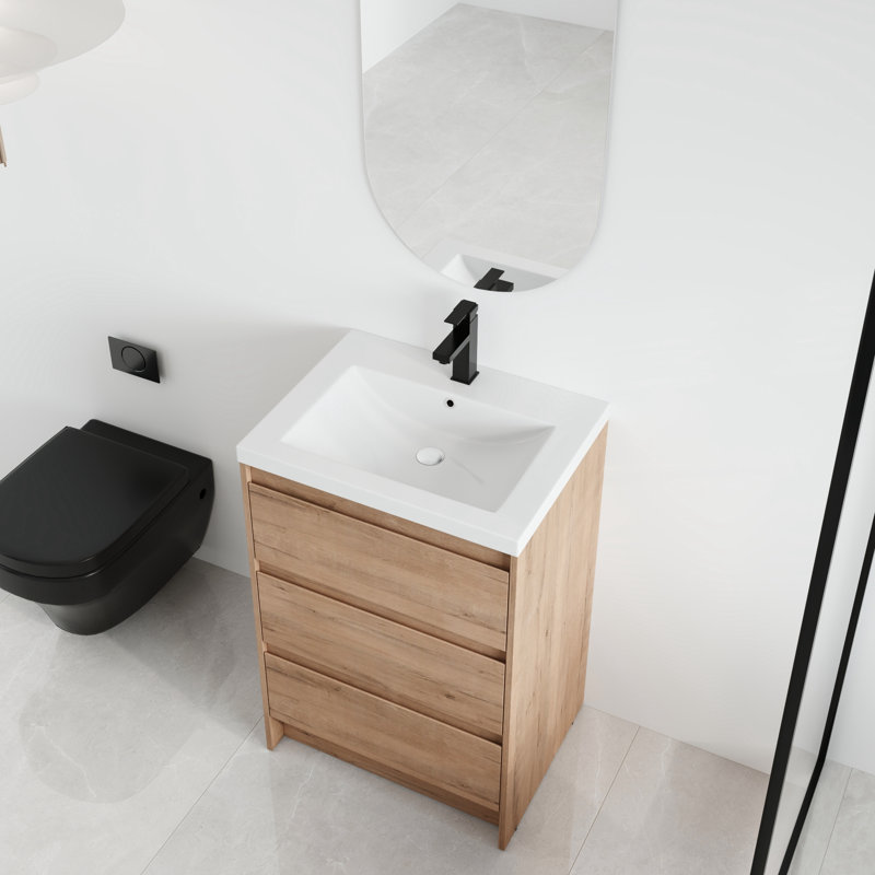 Meuble-lavabo sur pied simple 24 po avec plateau en résine Vowar