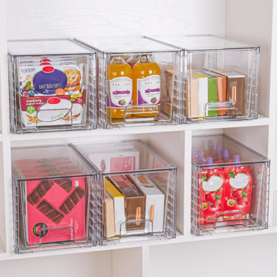Paquet de 8 grands tiroirs de rangement empilables, organisateurs de tiroir en acrylique transparent avec poignées, faciles à assembler pour le réfrigérateur, la salle de bain, la cuisine, le sous-évier, l'armoire, le rangement et le rangement