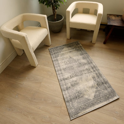 2’ X 5’ Gray Distressed Medallion Area Rug