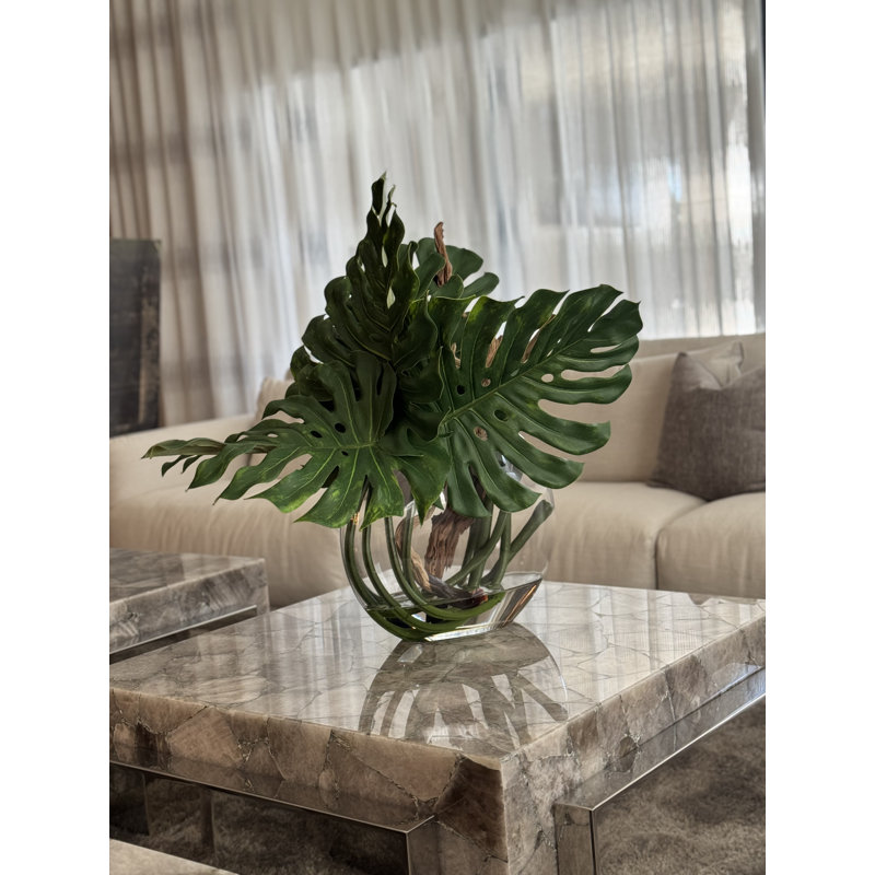 Monstera Leaves and Driftwood in Moon Vase
