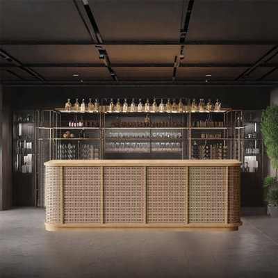94.48-Inch Vintage Bar Counter Front Desk with Single Countertop, Wine Storage, and Lockable Drawers by KPXU Bar Counter