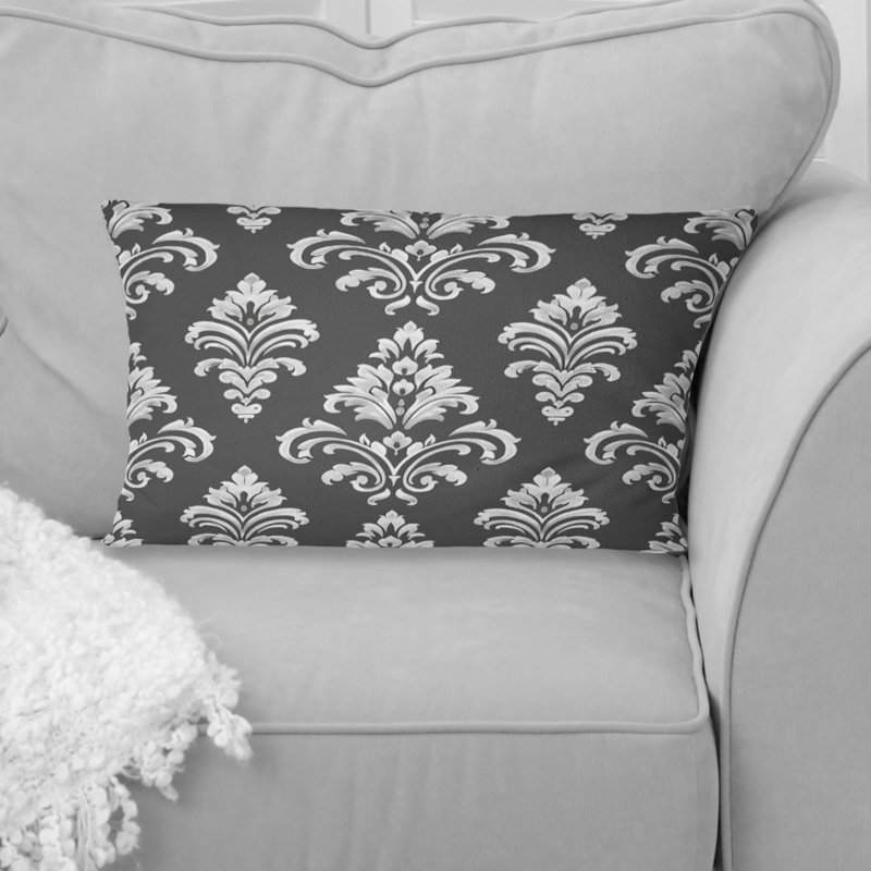 Coussin lombaire gris à motif damassé blanc III