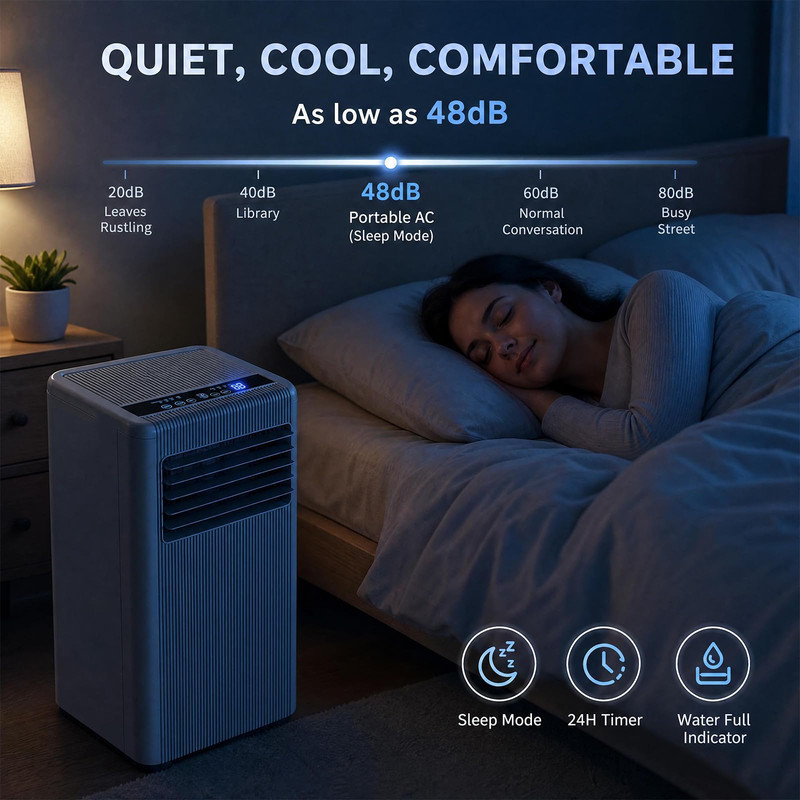 Ensemble de 2 climatiseurs portatifs de 10 000 BTU, unité de climatisation 3 en 1 avec déshumidificateur et ventilateur, refroidit 450 pieds carrés chacun, télécommande silencieuse et mode veille pour appartement