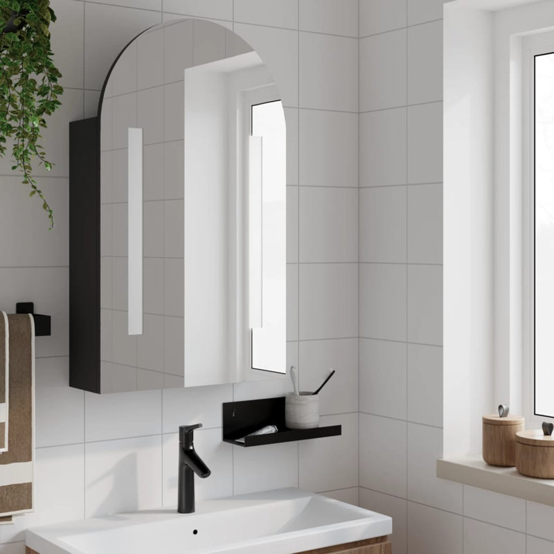 Adiza Framed Mirrored Bathroom Cabinets, Arched Black
